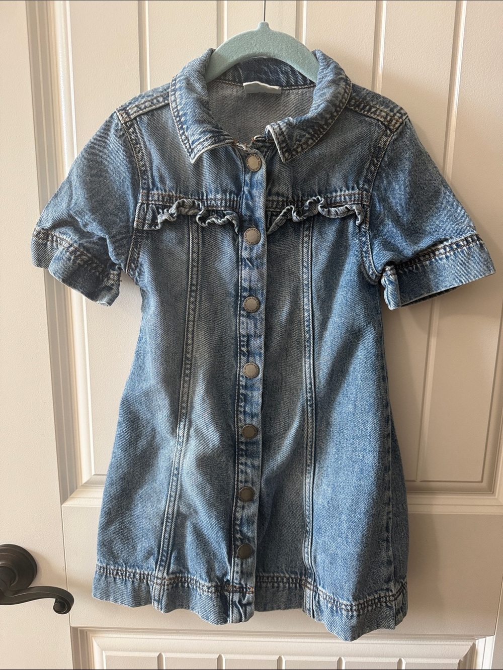 Girls Light Blue Denim Button-Front Jacket Dress